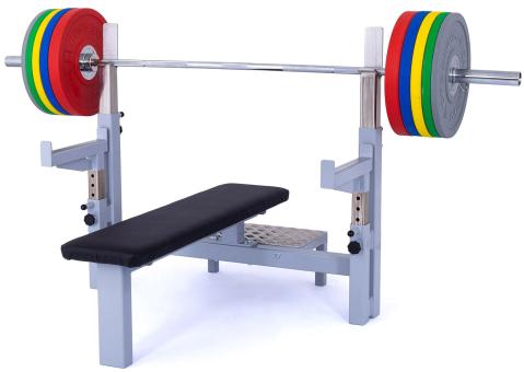 Posilňovacie lavice bench press FITHAM Benchpress s výsuvnými stojany čelně mírně