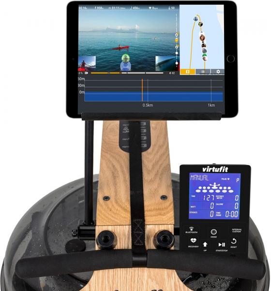 Veslovaci trenažér VIRTUFIT Elite Water Resistance Rowing Sicker držák na tablet 2