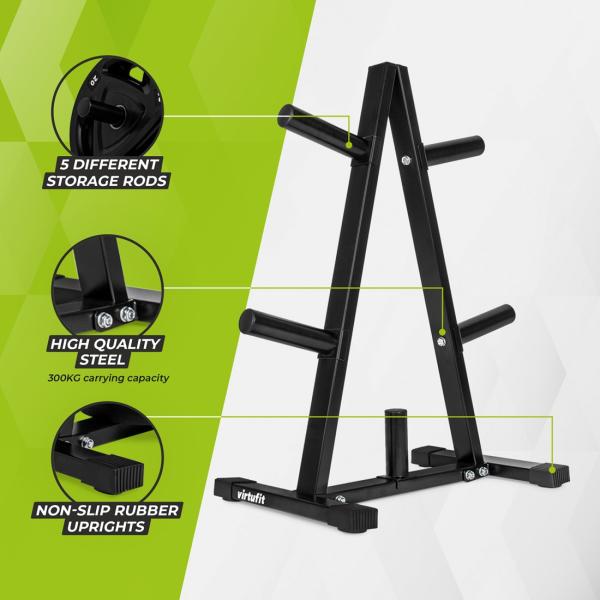 Stojan na olympijské kotouče VIRTUFIT Weight Plate Rack výhody