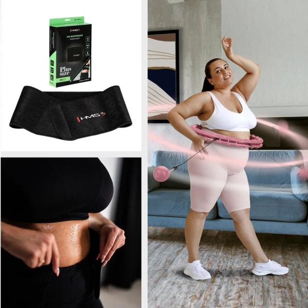 Masážní hula hoop HMS HHW11 se závažím + zeštíhlující pás PLUS SIZE růžový komplet