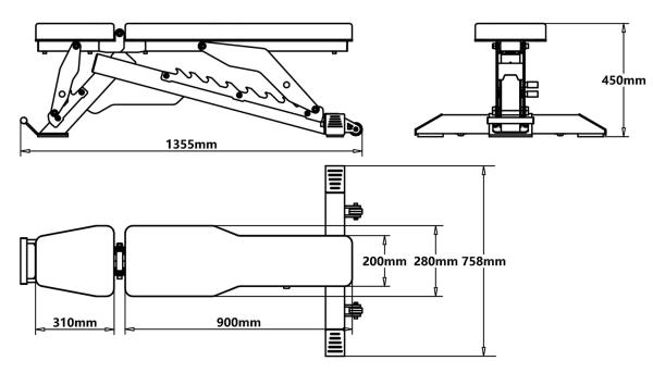 Posilňovacie lavice Variabilní posilovací lavice HMS L3150 rozměry