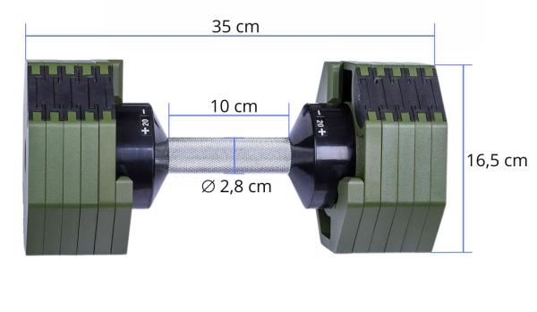 Činky jednoručky TRINFIT OctaBlock 2-20 kg zelená rozměry činky