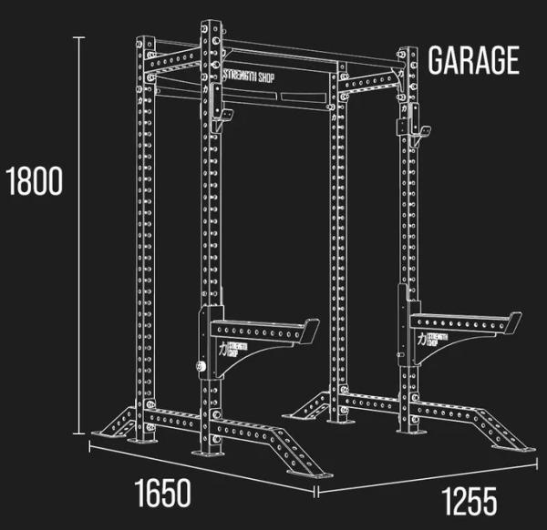 Stojan na činku Posilovací klec STRENGTHSYSTEM Original MRR Half Racks Garage nákres