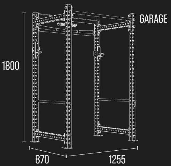 Stojan na činku Posilovací klec STRENGTHSYSTEM Original MRR Compact Racks Garage nákres